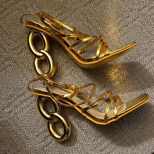 Gold Strappy Women's Heels